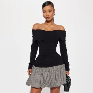 Fashionnova Study Session Plaid Bubble Mini Dress - Black/combo